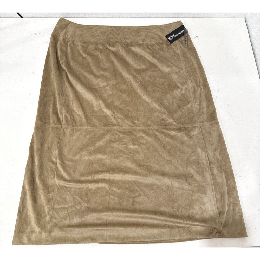 Norton McNaughton Woman Tan Khaki Faux Suede Midi Skirt Slit Minimalist 20W